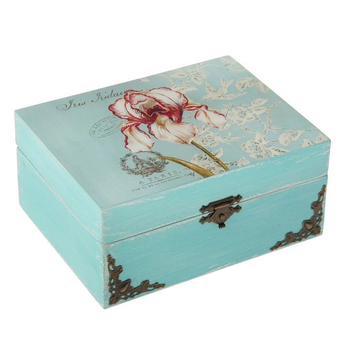 Шкатулка дерево "Ирис" с накладными элементами 17х13х7,5 см