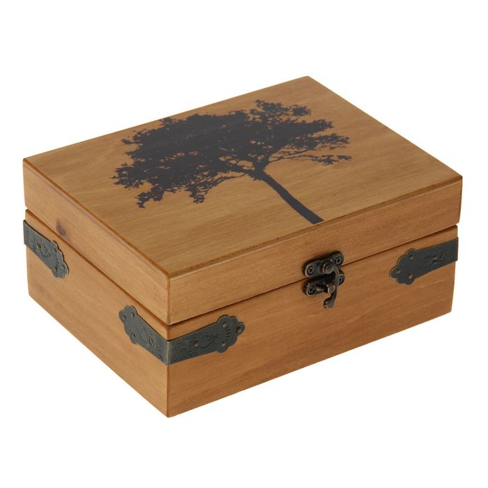 Шкатулка дерево "Дерево" с накладными элементами бронза 17х13х7,5 см