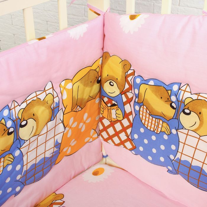 Комплект в кроватку (7 предметов), цвет розовый, принт мишки 08502-06
