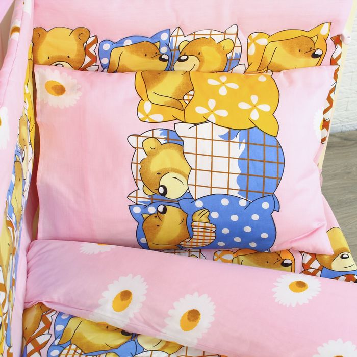 Комплект в кроватку (7 предметов), цвет розовый, принт мишки 08502-06