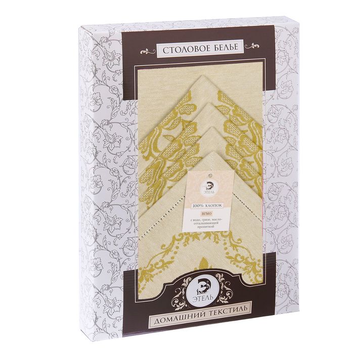 Столовый набор "Этель" (скатерть 150х250 см, салфетки 45х45 см - 8 шт.) цвет золотой, хл. с ВМГО