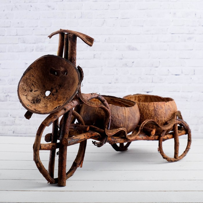 Кашпо «Велосипед», 47х18 см, Н=30 см, лянь, кокос