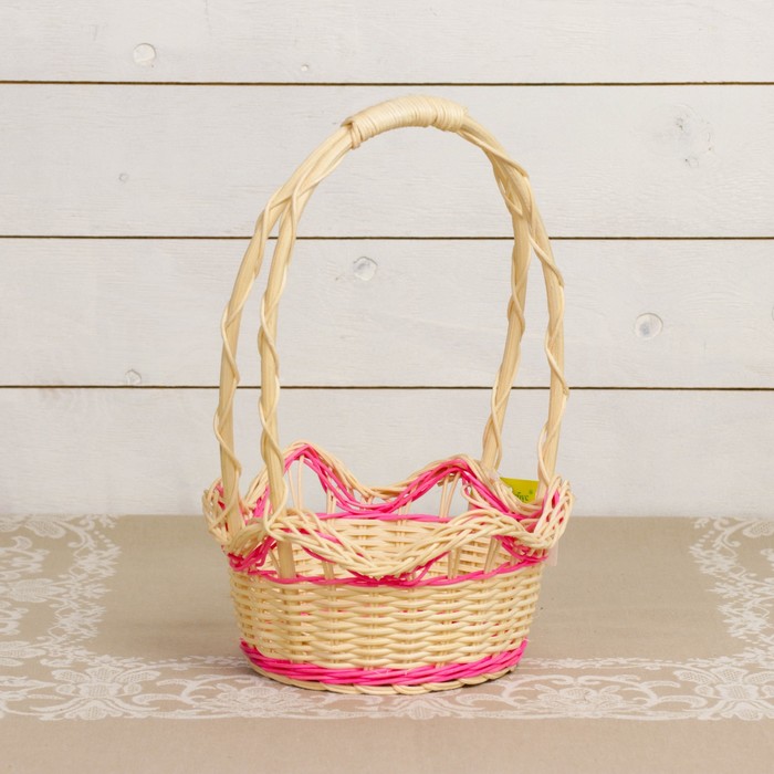 Корзина «Лотос», с высокой ручкой, D=22 см, Н=12/35 см, ротанг