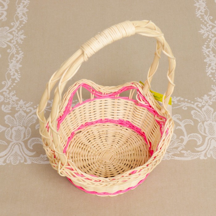 Корзина «Лотос», с высокой ручкой, D=22 см, Н=12/35 см, ротанг