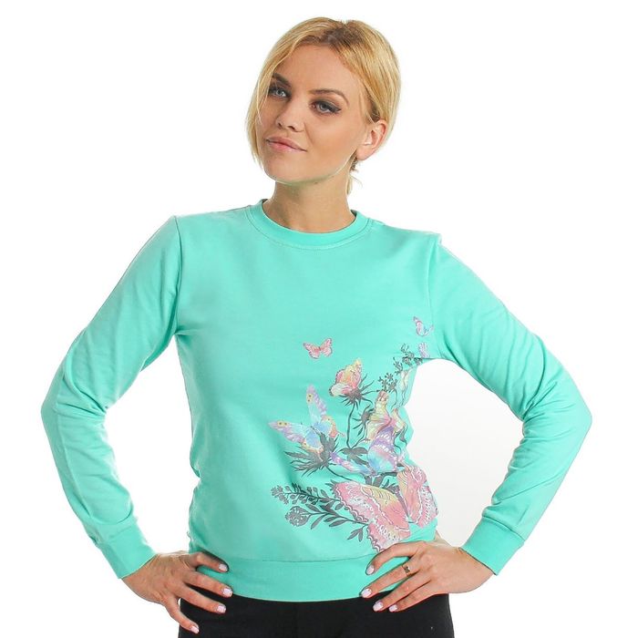 Толстовка женская KAFTAN "Бабочки", цвет зелёный, размер XS(42), хлопок 100%
