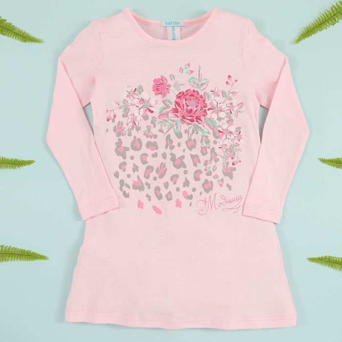 Платье-туника KAFTAN "Цветы" (П2), рост 122-128 (34), 7-8 лет, цвет розовый, 100% хлопок