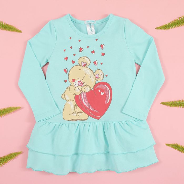 Платье для девочки KAFTAN "Мишка" (П1), рост 122-128 (34), 7-8 лет, цвет мятный, хлопок 100%