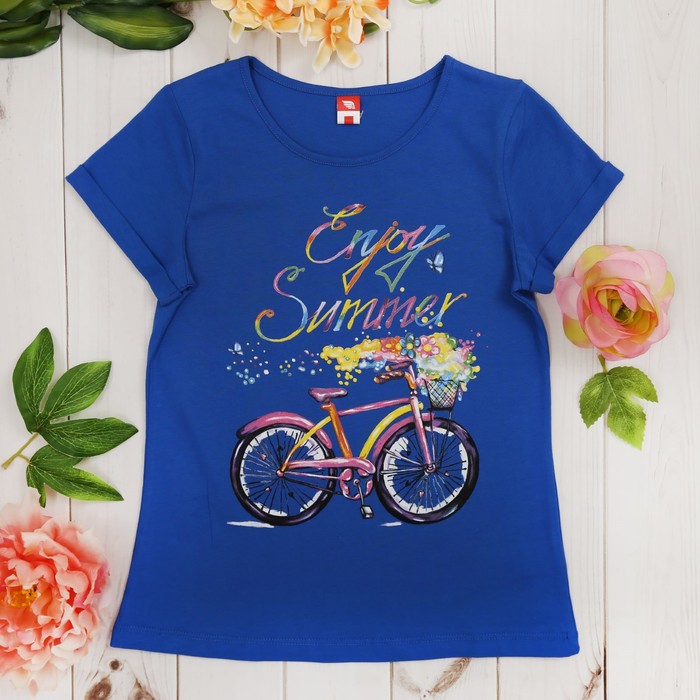 Футболка для девочки, рост 128 см, цвет синий