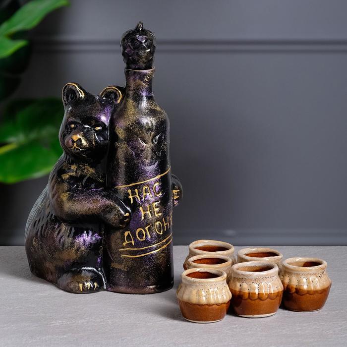 Набор коньячный "Медведь: нас не догонят" бронза, 7 предметов, 0,7 л