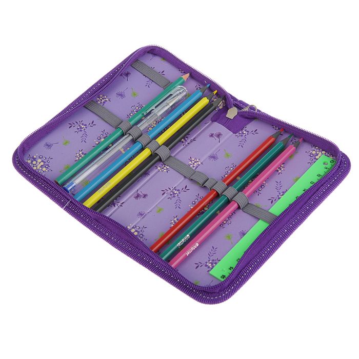 Пенал с наполнением 1 секция 90x190 мм Disney "Феи" 9 предметов, фольга + конгрев, полипропилен