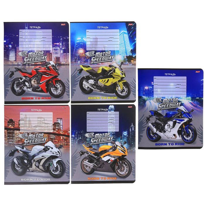 Тетрадь 18 листов клетка "Мотоциклы и город", обложка картон хромэрзац, 5 видов МИКС