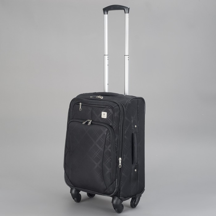 Чемодан малый с расширением 20", отдел на молнии, 4 колеса, 2 наружных кармана, цвет чёрный
