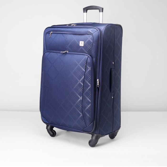 Чемодан большой с расширением 28", отдел на молнии, 2 наружных кармана, 4 колеса, цвет синий