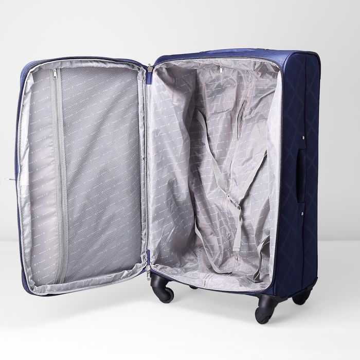 Чемодан большой с расширением 28", отдел на молнии, 2 наружных кармана, 4 колеса, цвет синий