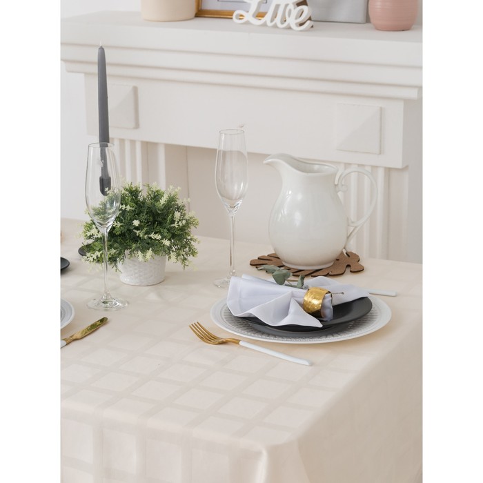 Скатерть "Этель" Геометрия 150х200 см, цвет молочный, пл. 192 г/м2, хл с ГМО