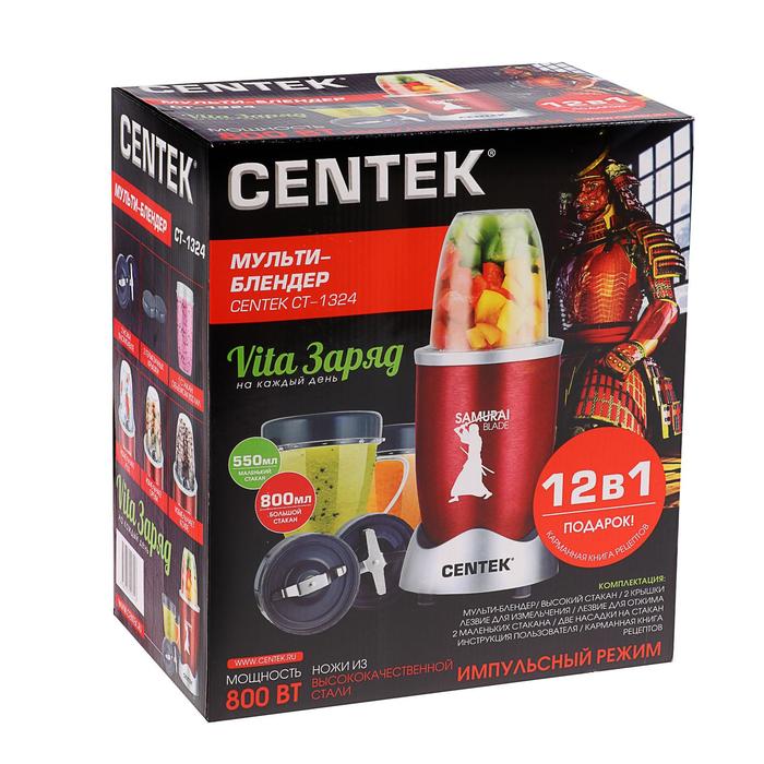 

Блендер Centek CT-1324, 800 Вт, 2 стакана, 550 мл, красный