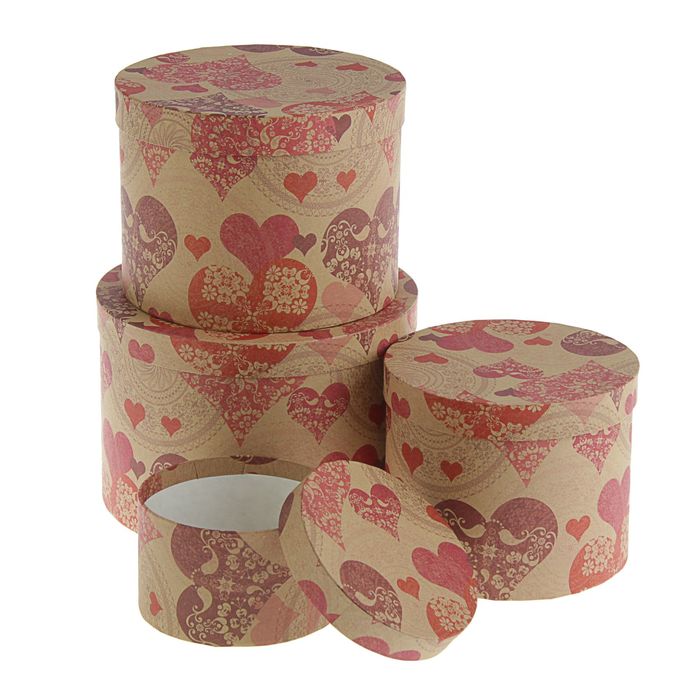 Набор коробок 4в1 "Ажурные сердца крафт", 23 х 23 х 16 - 13.5 х 13.5 х 8 см