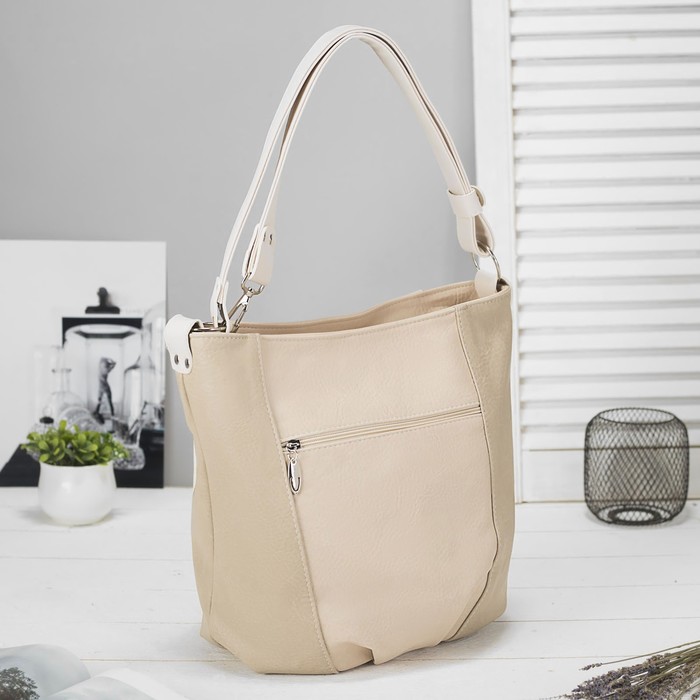 Сумка женская на молнии, 1 отдел, 3 наружных кармана, цвет бежевый