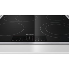 

Варочная поверхность Bosch PKN645F17R, электрическая, 4 конфорки, сенсор, чёрная