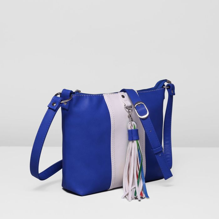 Сумка женская на молнии, 1 отдел, наружный карман, цвет белый/синий