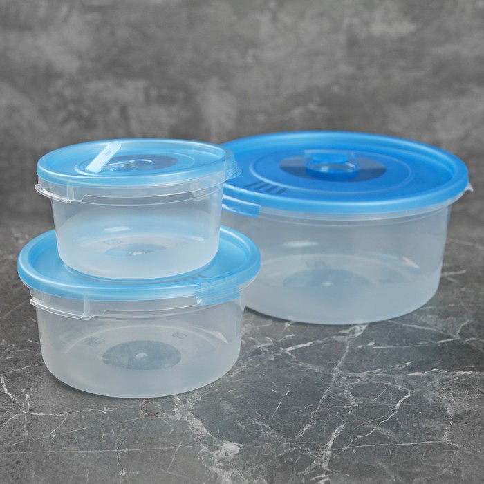 Набор контейнеров для СВЧ с клапаном "Смайл", 3 шт: 400 мл, 800 мл,1,6 л, цвет МИКС