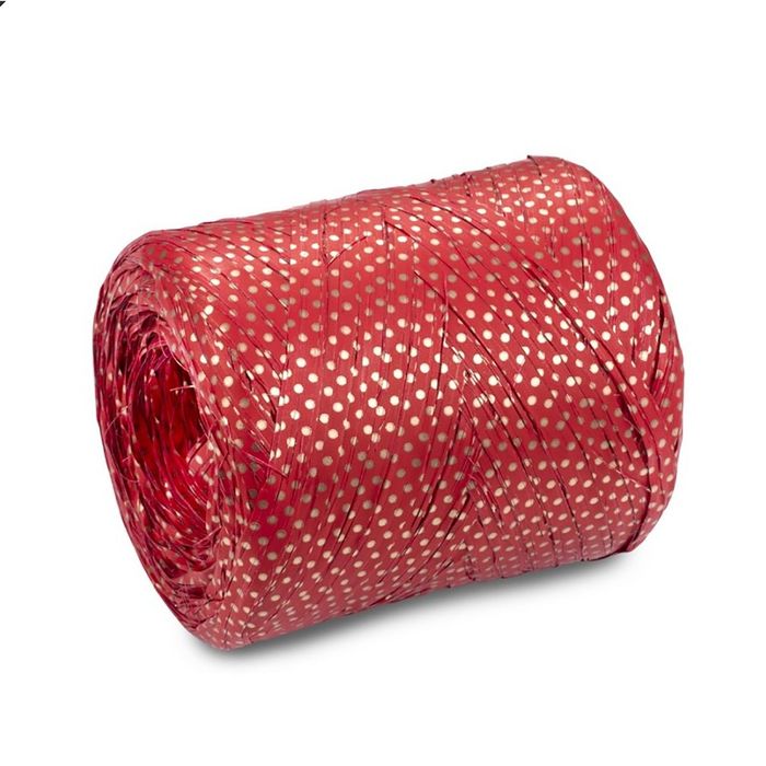 Рафия "Горошек", красно-золотой, 200 м