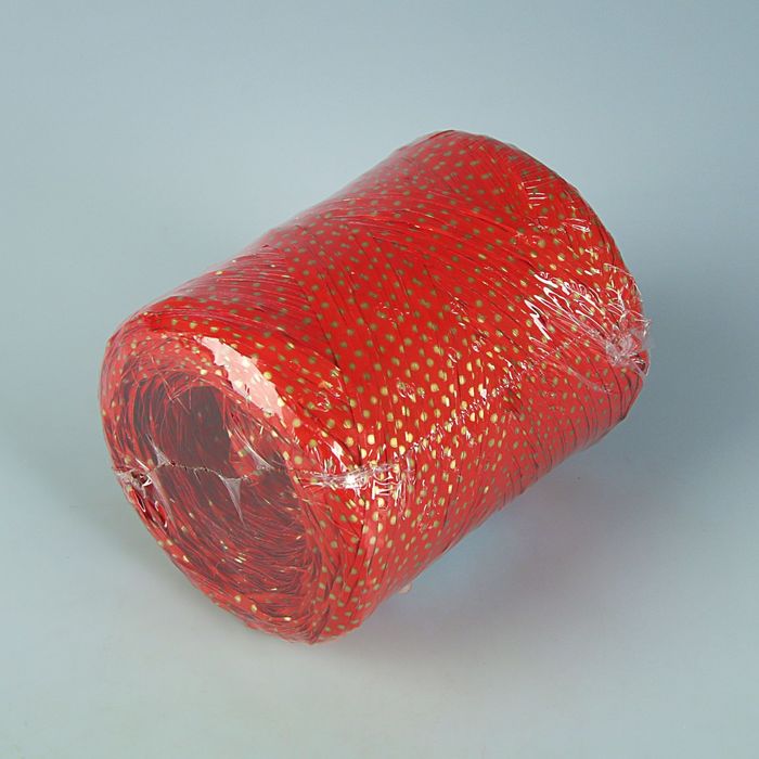 Рафия "Горошек", красно-золотой, 200 м