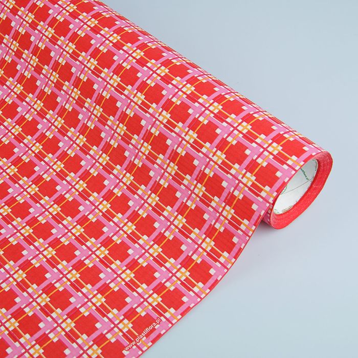 Бумага упаковочная крафт "Квадраты", красно-розовый, 0.5 х 10 м