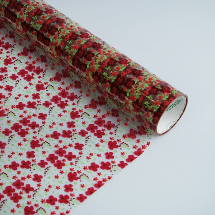 Плёнка для цветов и подарков "Красные цветы", 0,5 х 9 м, 30 мкм