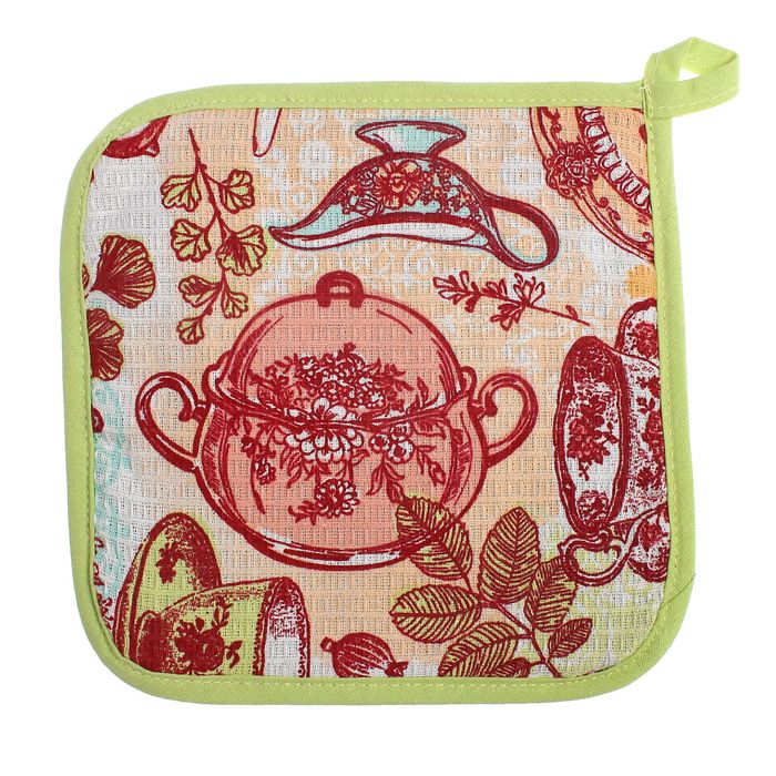 Прихватка "Доляна" Чайные традиции, размер 20х20 см, 100% хлопок, вафельное полотно 162г/м2