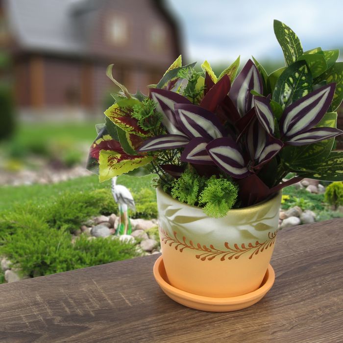 Кашпо 1 л, бежево-зелёное