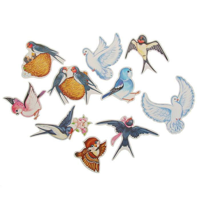 Комплект украшений  на скотче "Птички" 10 видов в комплекте