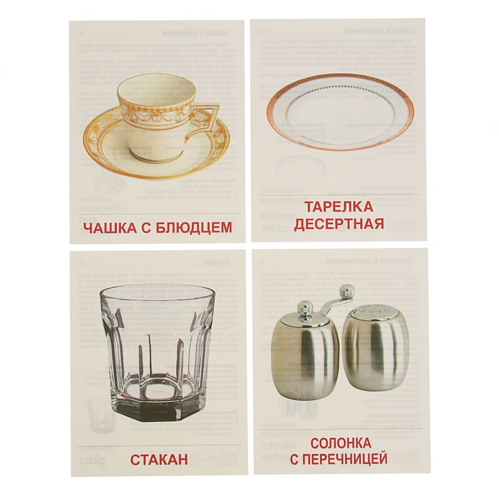 Карточки обучающие "Посуда столовая" 16 шт. 17,4 х 22,0 см.