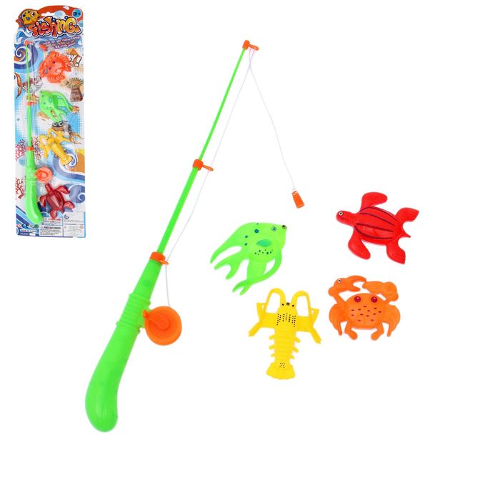 Рыбалка магнитная "Весёлые обитатели", удочка, 4 рыбки
