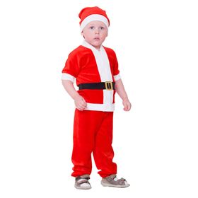 Карнавальный костюм от 1,5-3-х лет 'Дед Мороз', велюр, куртка с ремнём, колпак, штаны, рост 92-98 см, цвета МИКС Ош