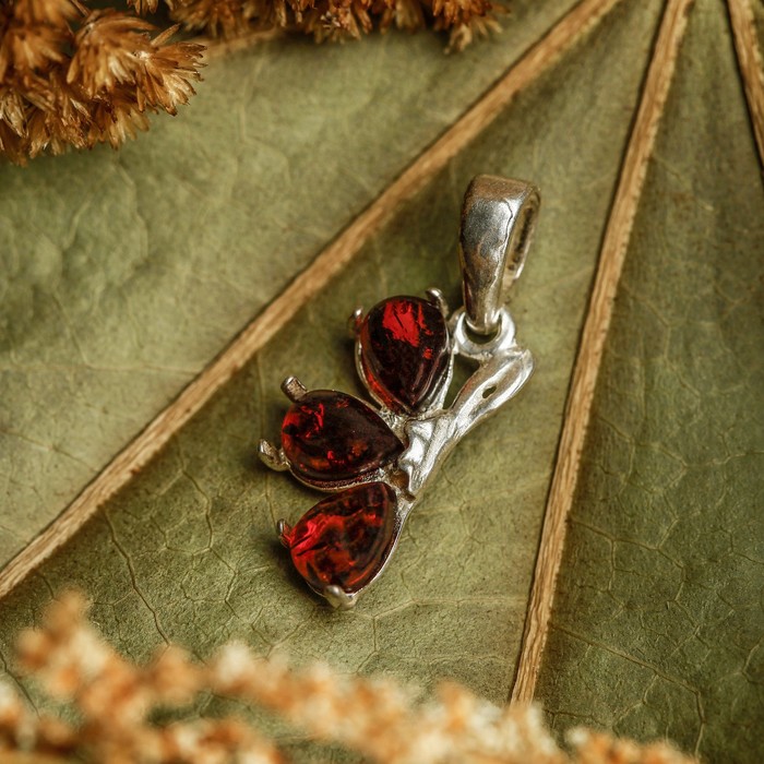 Подвеска посеребрение "Янтарь" полуцветик, цвет коричневый