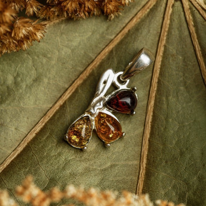 Подвеска посеребрение "Янтарь" полуцветик, разноцветный