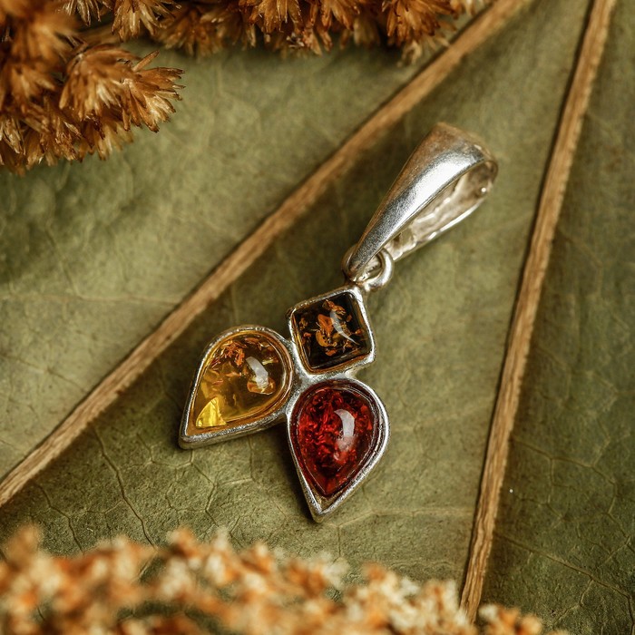 Подвеска посеребрение "Янтарь" абстракция граней, цвет МИКС