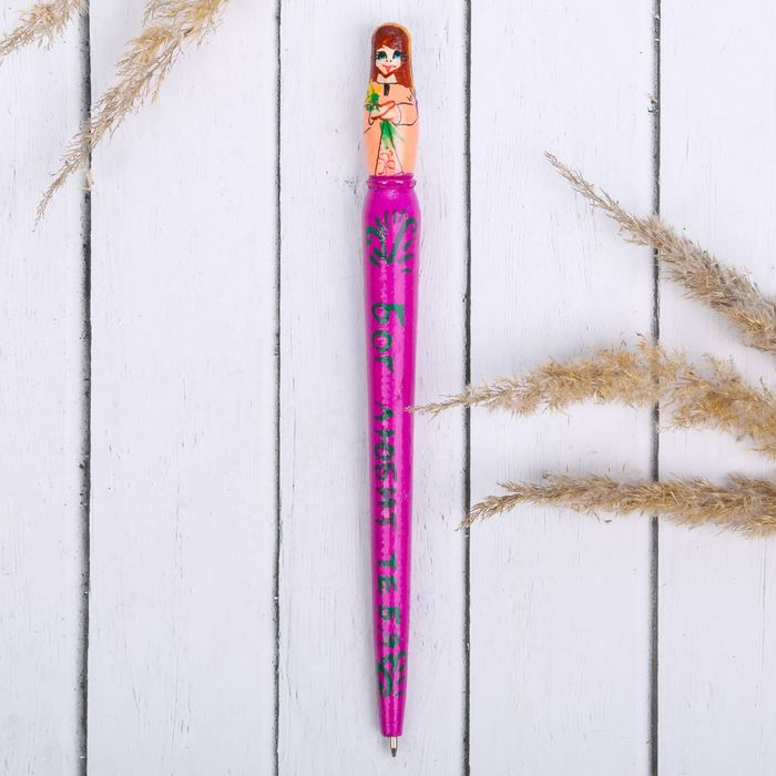 Ручка деревянная, матрешка "Бог любит тебя", 17 см