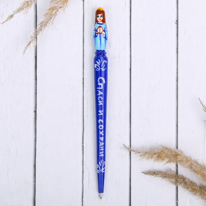 Ручка деревянная, матрешка "Спаси и сохрани", 17 см