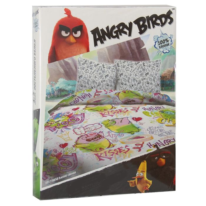 КПБ 1,5сп Angry Birds Плохие свинки 143х215, 150х214, 50х70 1шт, Бязь 125 гр. хл100%