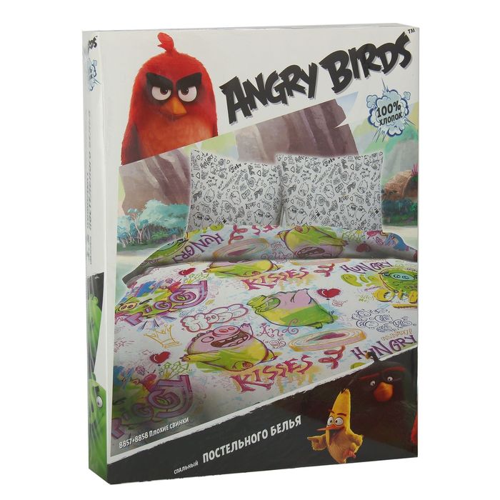 КПБ 1,5сп Angry Birds Плохие свинки 143х215, 150х214, 70х70 1шт, Бязь 125 гр. хл100%