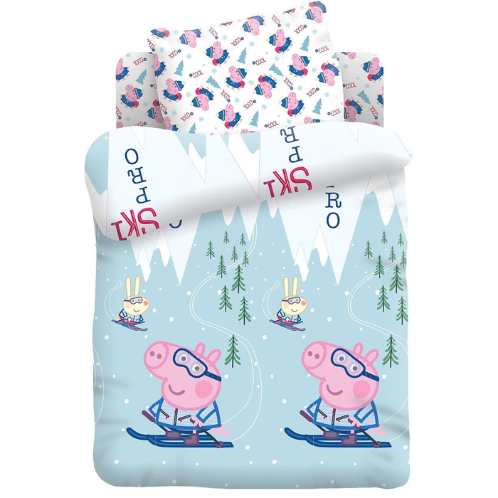 КПБ 1,5сп Свинка Пеппа Джордж на лыжах 143х215, 150х214, 70х70 1шт, Бязь 125 гр. хл100%