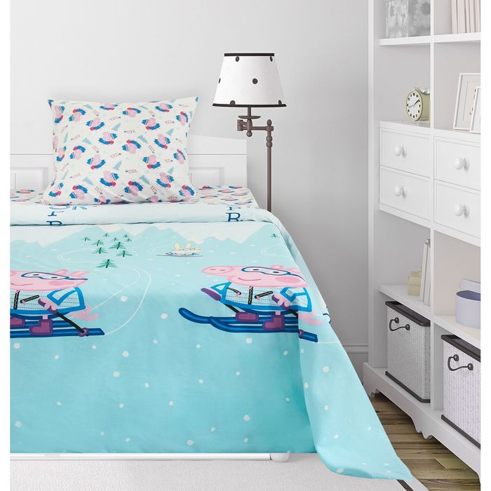 КПБ 1,5сп Свинка Пеппа Джордж на лыжах 143х215, 150х214, 70х70 1шт, Бязь 125 гр. хл100%