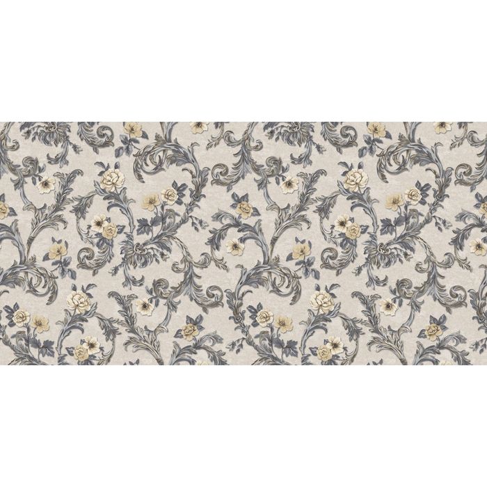 Обои горячее тиснение на флизелине IDECO 2104 IL Imperial цветы кремовые на серо-бежевом 1,06x10 м