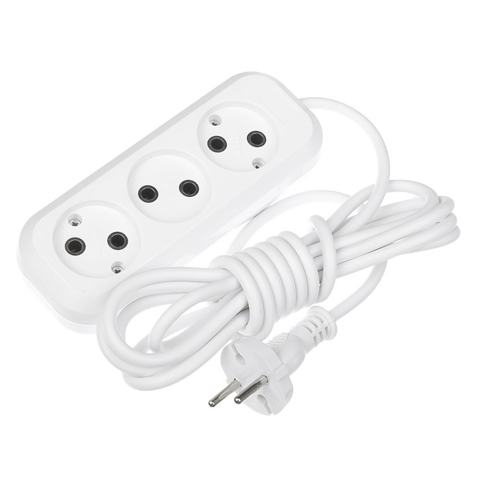 Удлинитель TUNDRA, 3 розетки, 3 м, 10 А, ПВС 2х0.75, без з/к, ГОСТ