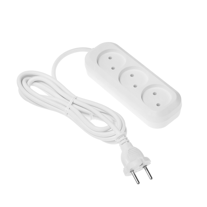Удлинитель TUNDRA, 3 розетки, 3 м, 10 А, ПВС 2х0.75, без з/к, ГОСТ