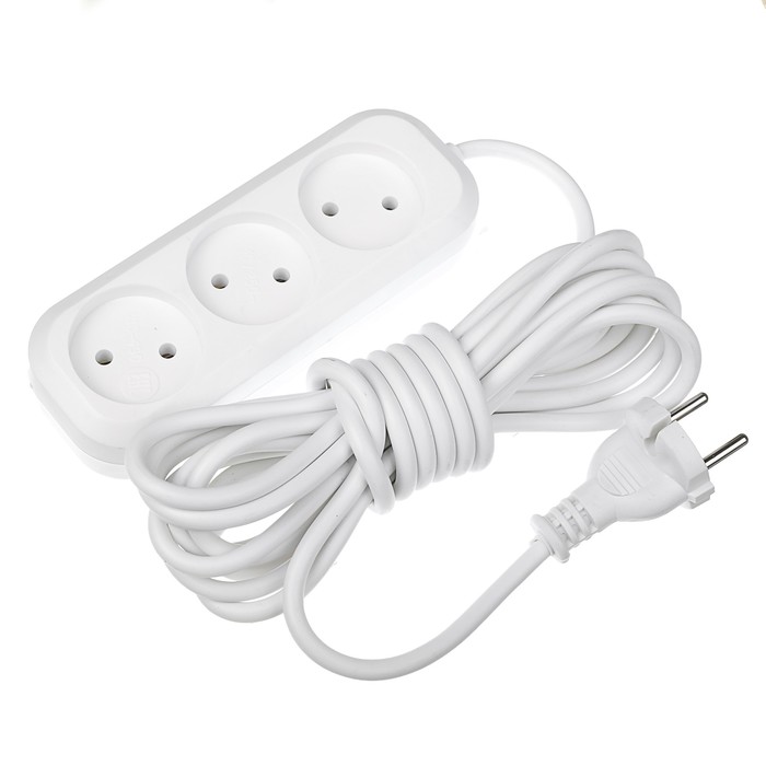 Удлинитель TUNDRA, 3 розетки, 5 м, 10 А, ПВС 2х0.75, без з/к, ГОСТ