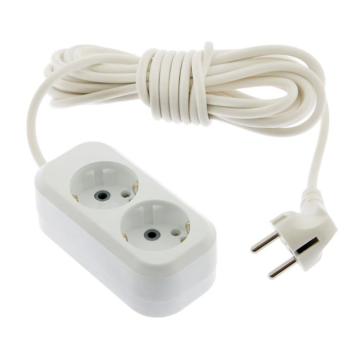 Удлинитель TUNDRA, 2 розетки, 5 м, 16 А, ПВС 3х0.75, с з/к, ГОСТ