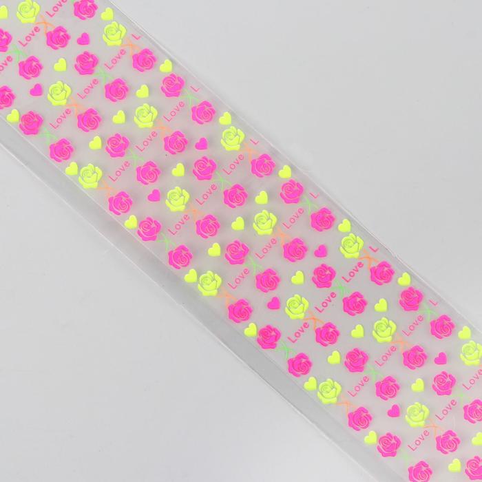 Слайдер-дизайн для ногтей "Розы", неоновый, цвета МИКС
